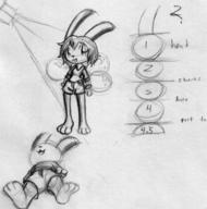 Bunni Luna balloons camera inflable large_scan long_ears open_mouth paws pencil_sketch shorts wristband // 1464x1480 // 1.4MB