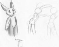 Bunni Kiddle Luna androgynous doodle fail featureless_crotch featureless_nude female long_ears nude open_mouth pencil pencil_sketch rough shorts sketch what // 1875x1514 // 230.6KB