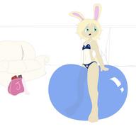 Bunni Jewels Luna WIP author_indifferent background balloons bikini blonde_hair carpet door green_eyes hallway long_ears open_mouth sitting sofa squish straddle // 966x914 // 96.8KB