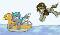 Equestrian_Dawn FireAlpaca Misty_Morning Trail_Blazer alternate_version author_gift clouds colour cutie_mark digital inflatable_duck pooltoy revision sky water // 968x572 // 137.5KB