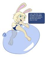 Luna author_indifferent balloons bikini blonde_hair fluffy_tail green_eyes long_ears open_mouth sitting straddle tail_view // 682x858 // 100.0KB