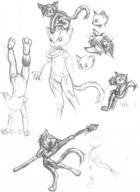 Artist:ChaosFox Vexli action_pose author_like collar fanart fang fluffy_tail pencil_sketch silly spear // 496x682 // 100.1KB